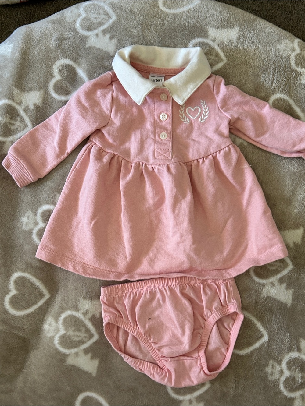 Carter's Pink Dress with White Collar and Matching Bloomers